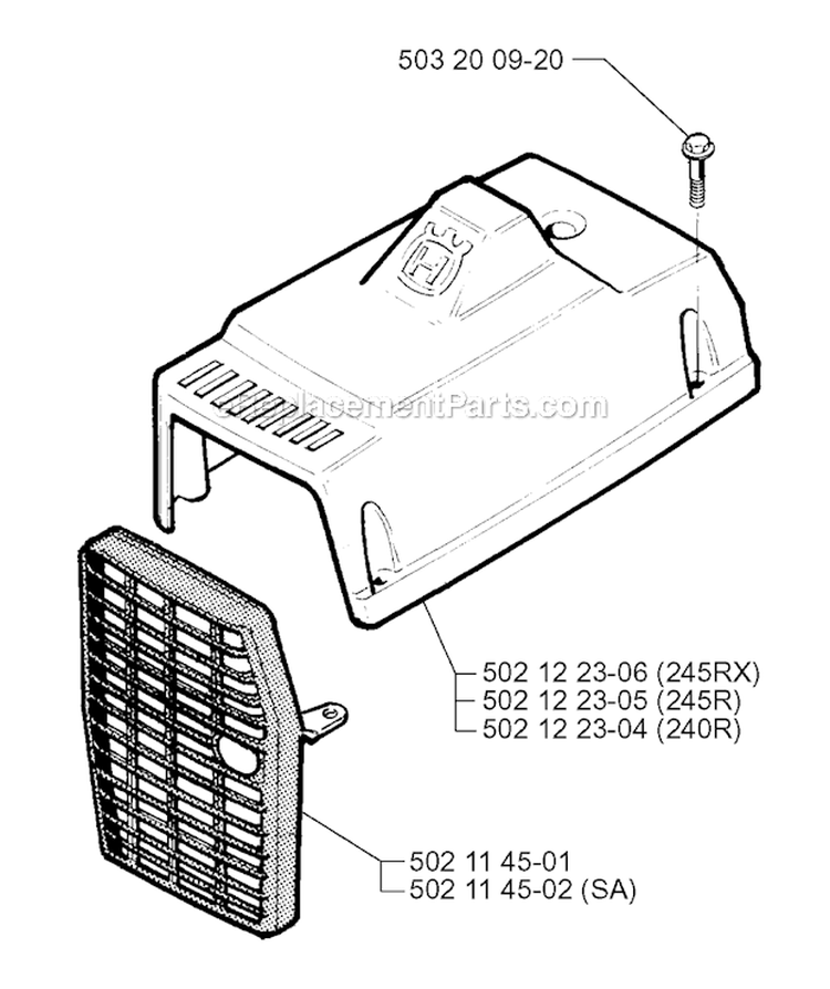 Cylinder Cover Diagram and Parts List for 240R 1998-10 Husqvarna Brush Cutter