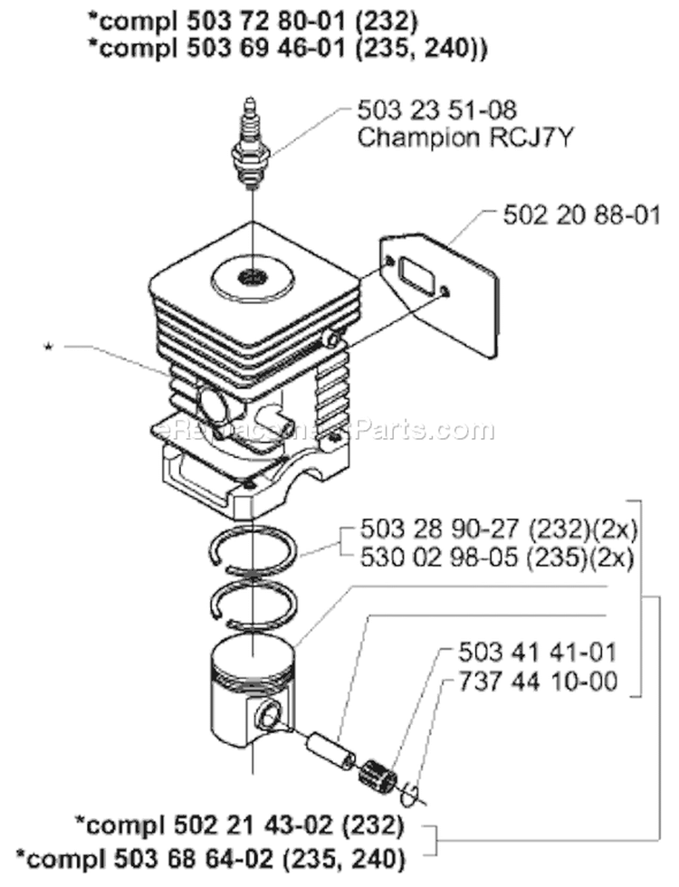 Page M Diagram and Parts List for 232L 232 L 2000-04 Husqvarna Trimmer