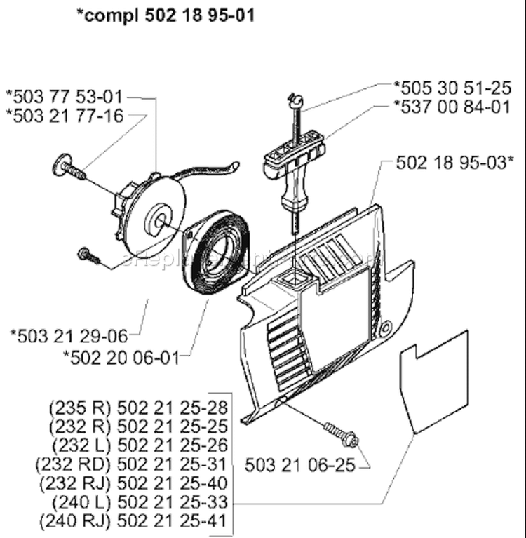 Page N Diagram and Parts List for 232L 232 L 2000-04 Husqvarna Trimmer