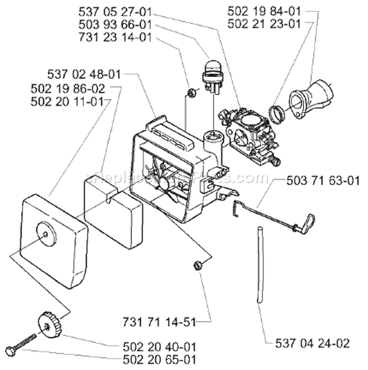 Page E Diagram and Parts List for 232L 232 L 2000-04 Husqvarna Trimmer