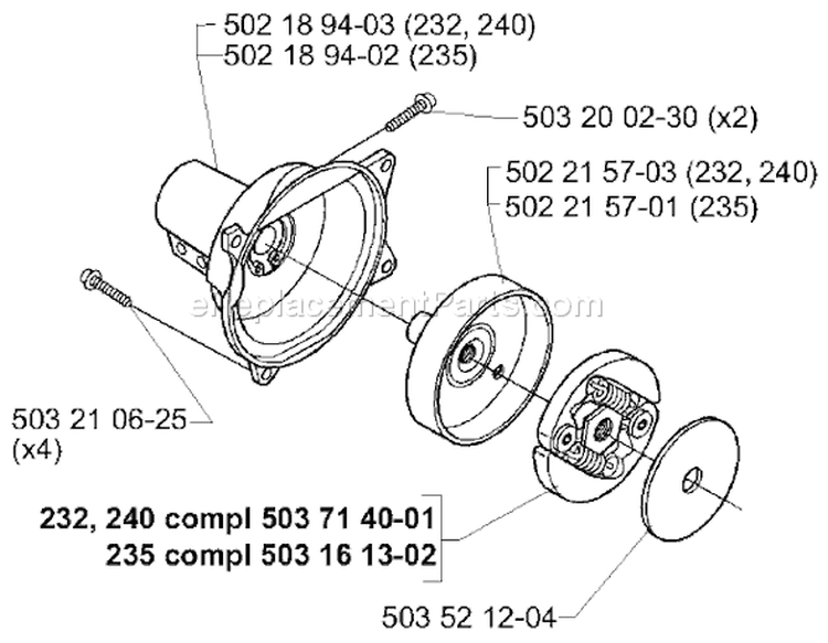 Page G Diagram and Parts List for 232L 232 L 2000-04 Husqvarna Trimmer