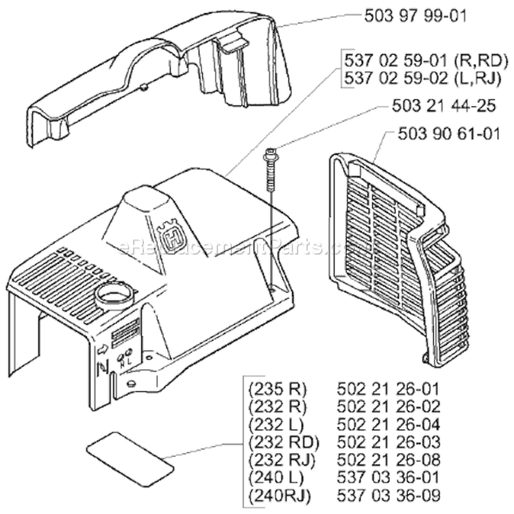 Page H Diagram and Parts List for 232L 232 L 2000-04 Husqvarna Trimmer
