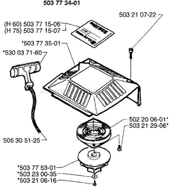 Page M Diagram and Parts List for 225H 1997-02 Husqvarna Trimmer
