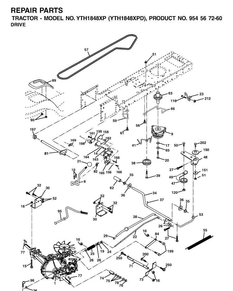 Drive Diagram and Parts List for YTH1848XP (954567260)(2001-12) Husqvarna Lawn Tractor