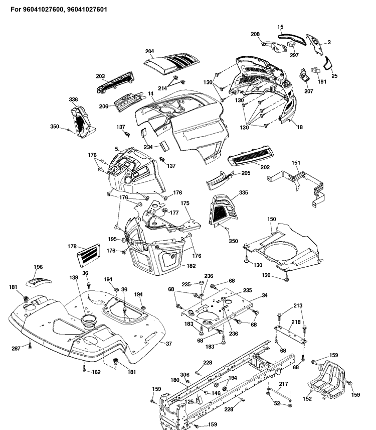 Chassis / Frame Diagram and Parts List for YTH20K42  Husqvarna Lawn Tractor