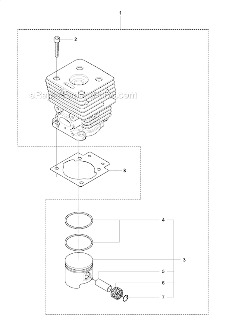Cylinder Piston Diagram and Parts List for 241RJ 2007-11 Husqvarna Brush Cutter