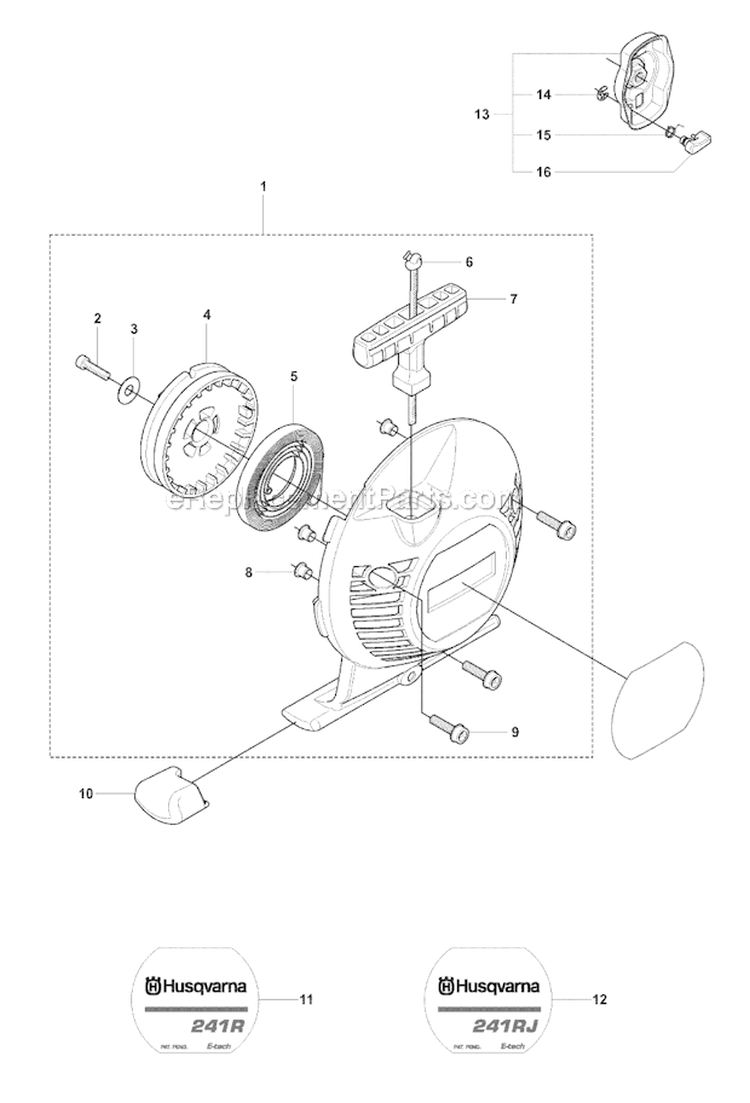 Starter Diagram and Parts List for 241RJ 2007-11 Husqvarna Brush Cutter