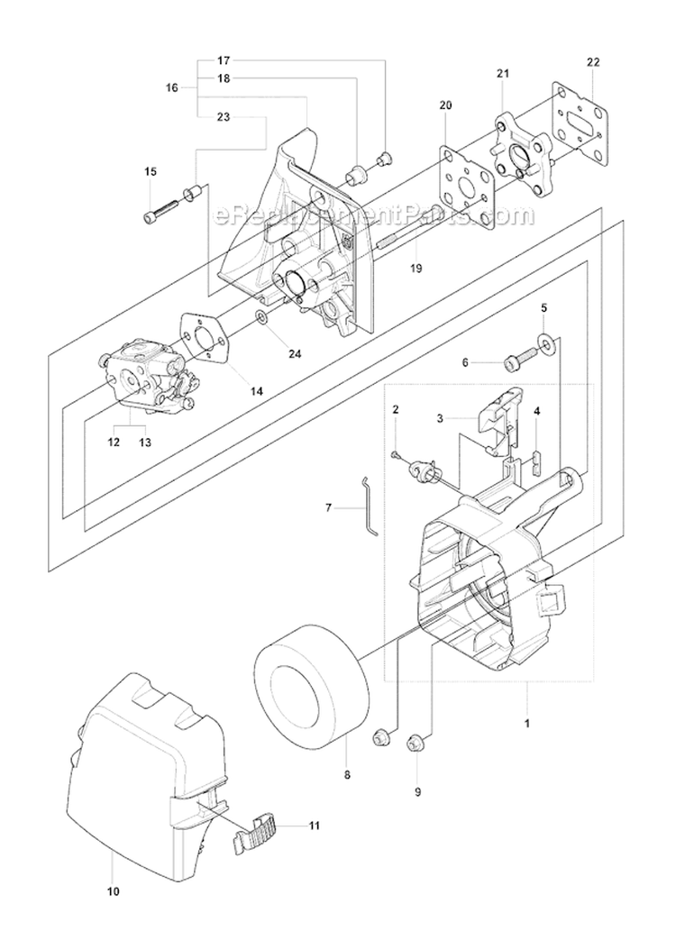 Carburetor  Air Filter Diagram and Parts List for 241RJ 2007-11 Husqvarna Brush Cutter