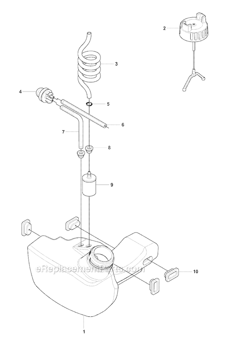 Fuel Tank Diagram and Parts List for 241R 2007-11 Husqvarna Brush Cutter