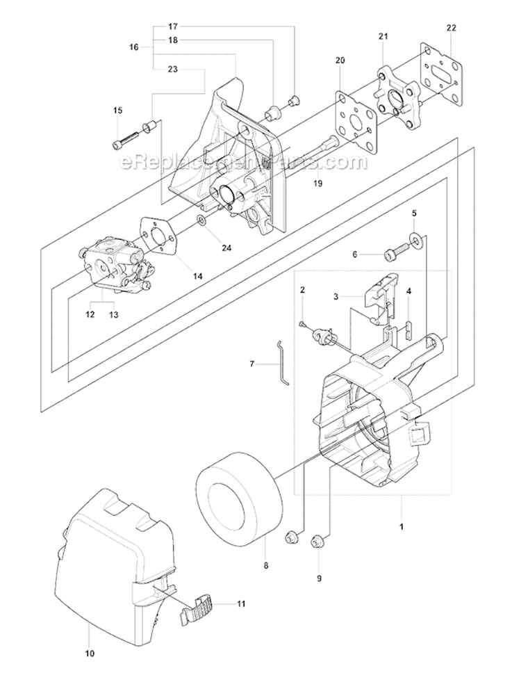Carburetor  Air Filter Diagram and Parts List for 241R 2007-11 Husqvarna Brush Cutter