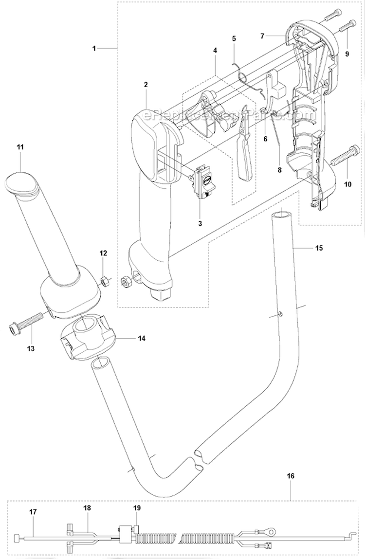 Handle  Controls Diagram and Parts List for 241R 2009-09 Husqvarna Brush Cutter