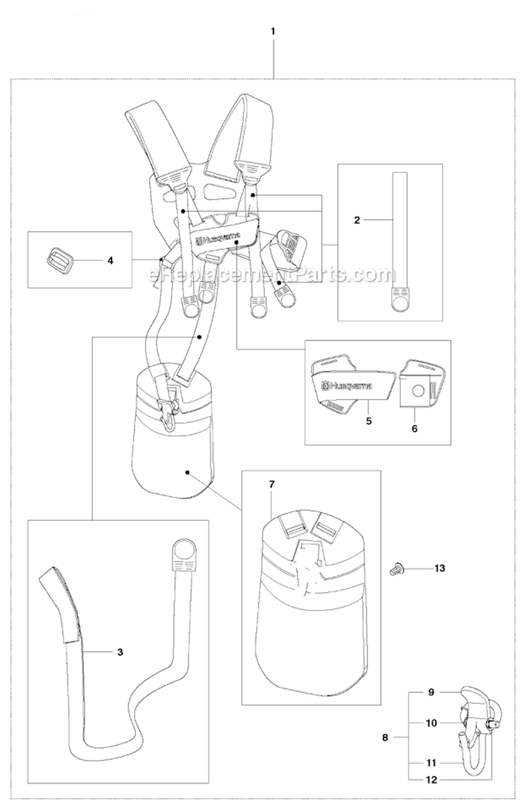 Harness Diagram and Parts List for 241R 2009-09 Husqvarna Brush Cutter
