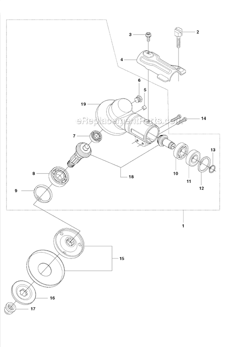 Bevel Gear Diagram and Parts List for 241R 2009-09 Husqvarna Brush Cutter