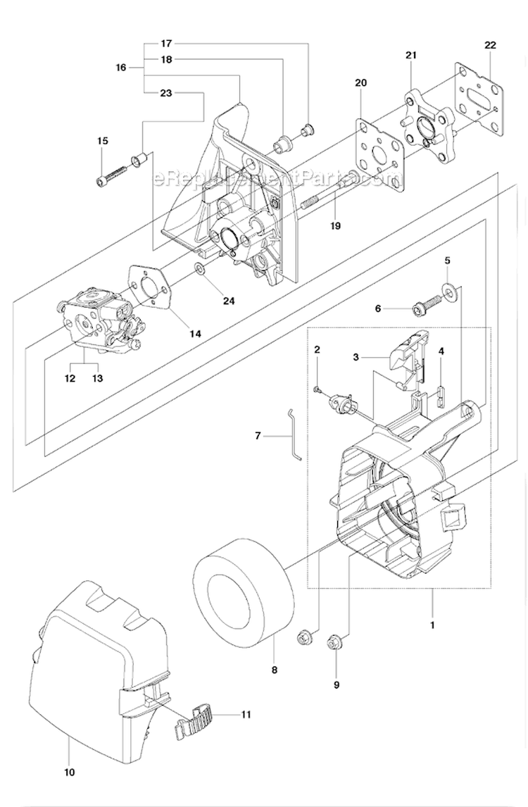 Carburetor  Air Filter Diagram and Parts List for 241R 2009-09 Husqvarna Brush Cutter