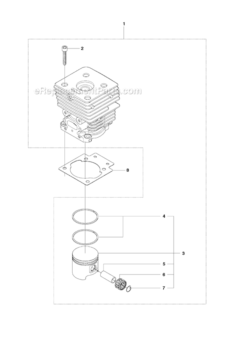 Cylinder Piston Diagram and Parts List for 241R 2009-09 Husqvarna Brush Cutter