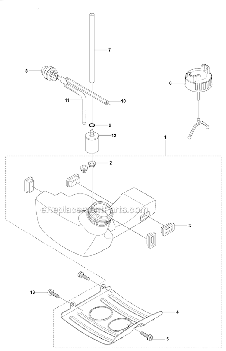 Fuel Tank Diagram and Parts List for 241R 2010-11 Husqvarna Brush Cutter