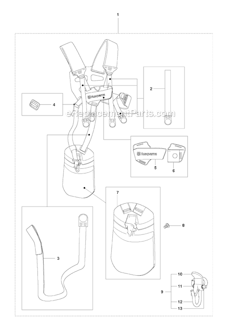 Harness Diagram and Parts List for 241R 2010-11 Husqvarna Brush Cutter