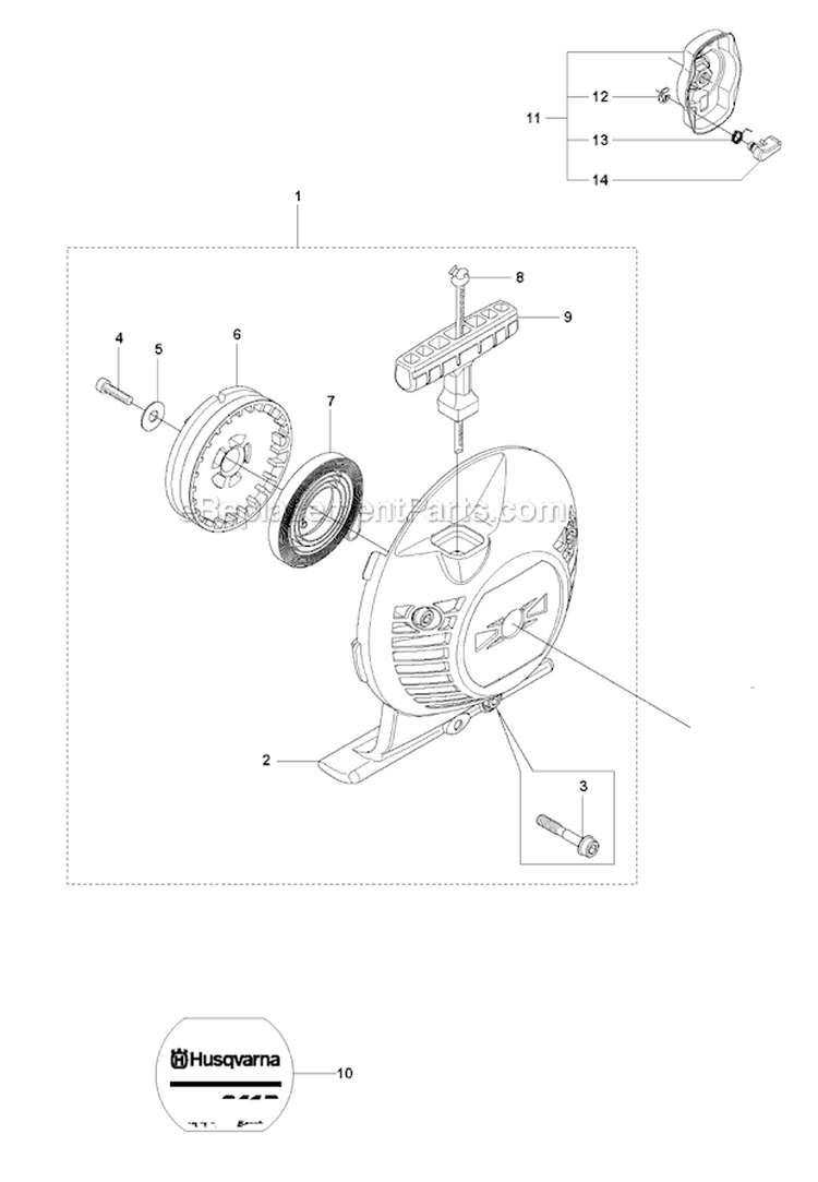 Starter 2 Diagram and Parts List for 241R 2010-11 Husqvarna Brush Cutter