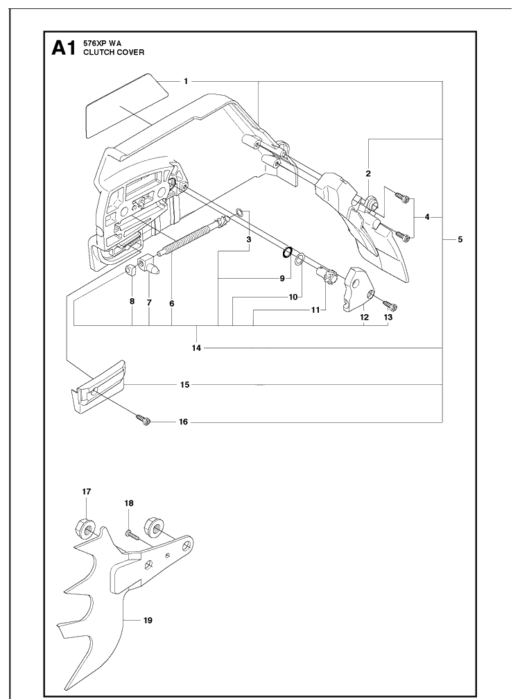 Clutch Cover 4 Diagram and Parts List for 576XP  Husqvarna Chainsaw