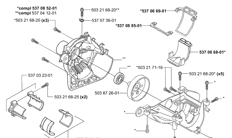 Crankcase Diagram and Parts List for 322L 2001-01 Husqvarna Trimmer