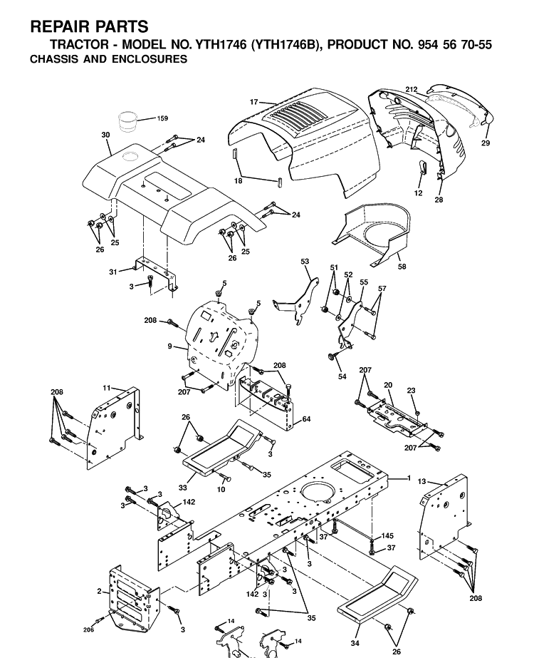 Chassis And Enclosures Diagram and Parts List for YTH1746 (954567055)(2001-01) Husqvarna Lawn Tractor