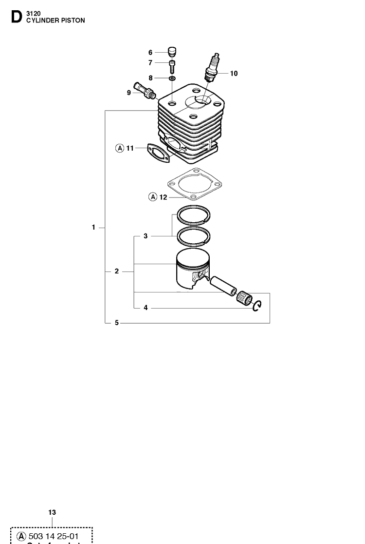 Cylinder Piston Diagram and Parts List for 3120XP-3120XPEPA 20162700001-20180900000 Husqvarna Chainsaw