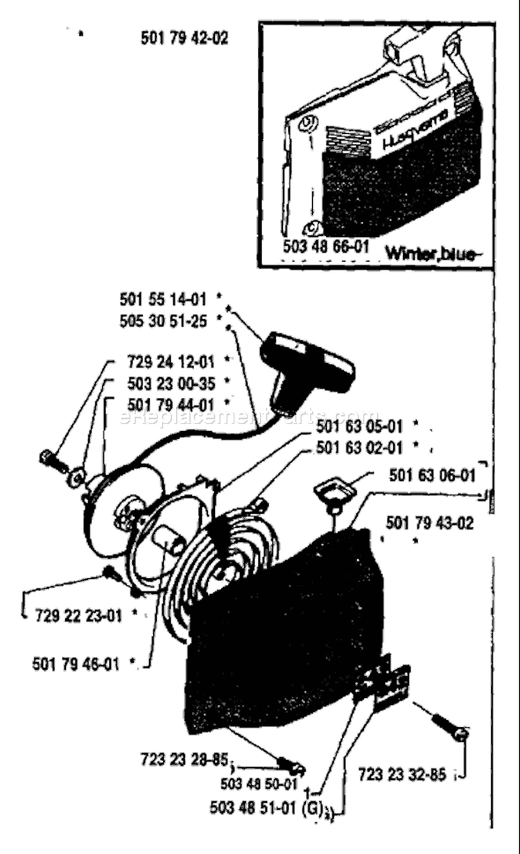 Page K Diagram and Parts List for 242 1989-05 Husqvarna Chainsaw