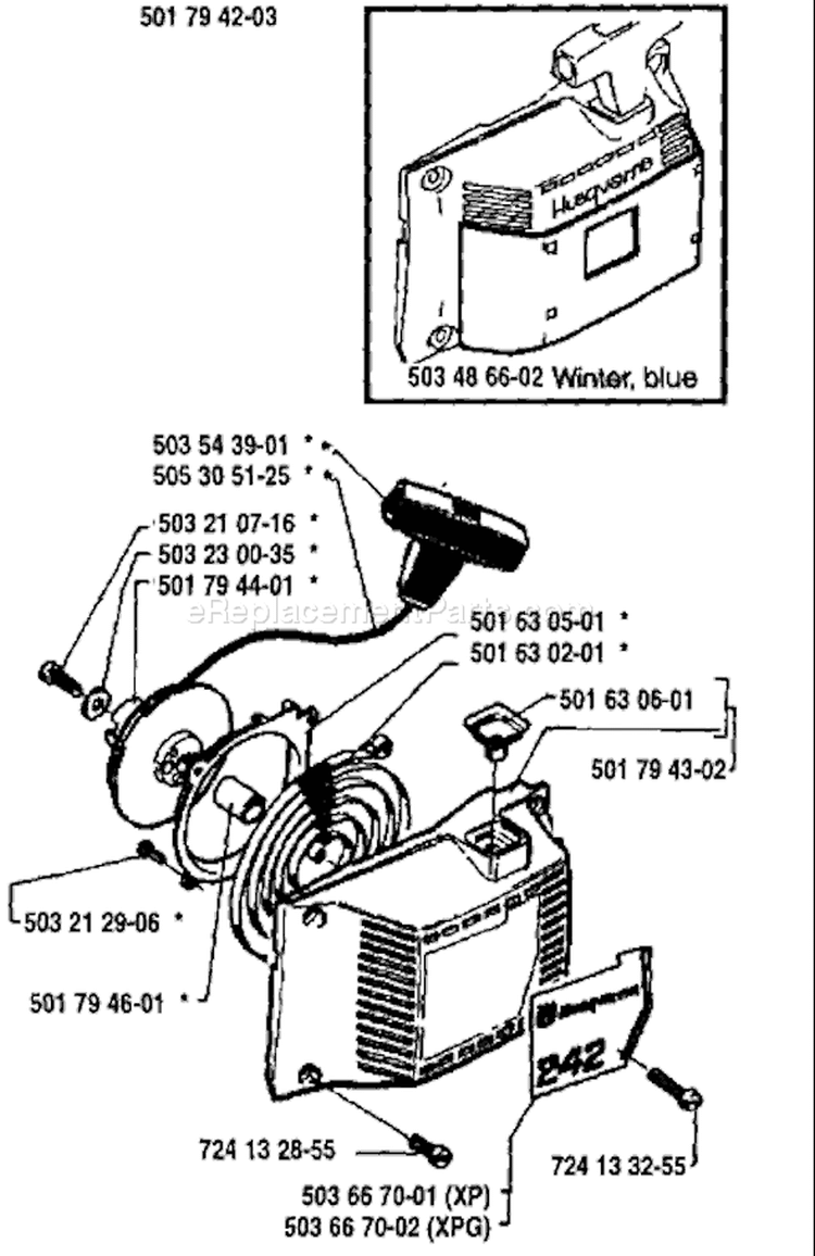 Page J Diagram and Parts List for 242 1994-04 Husqvarna Chainsaw