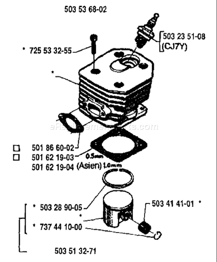 Page H Diagram and Parts List for 242 1994-04 Husqvarna Chainsaw