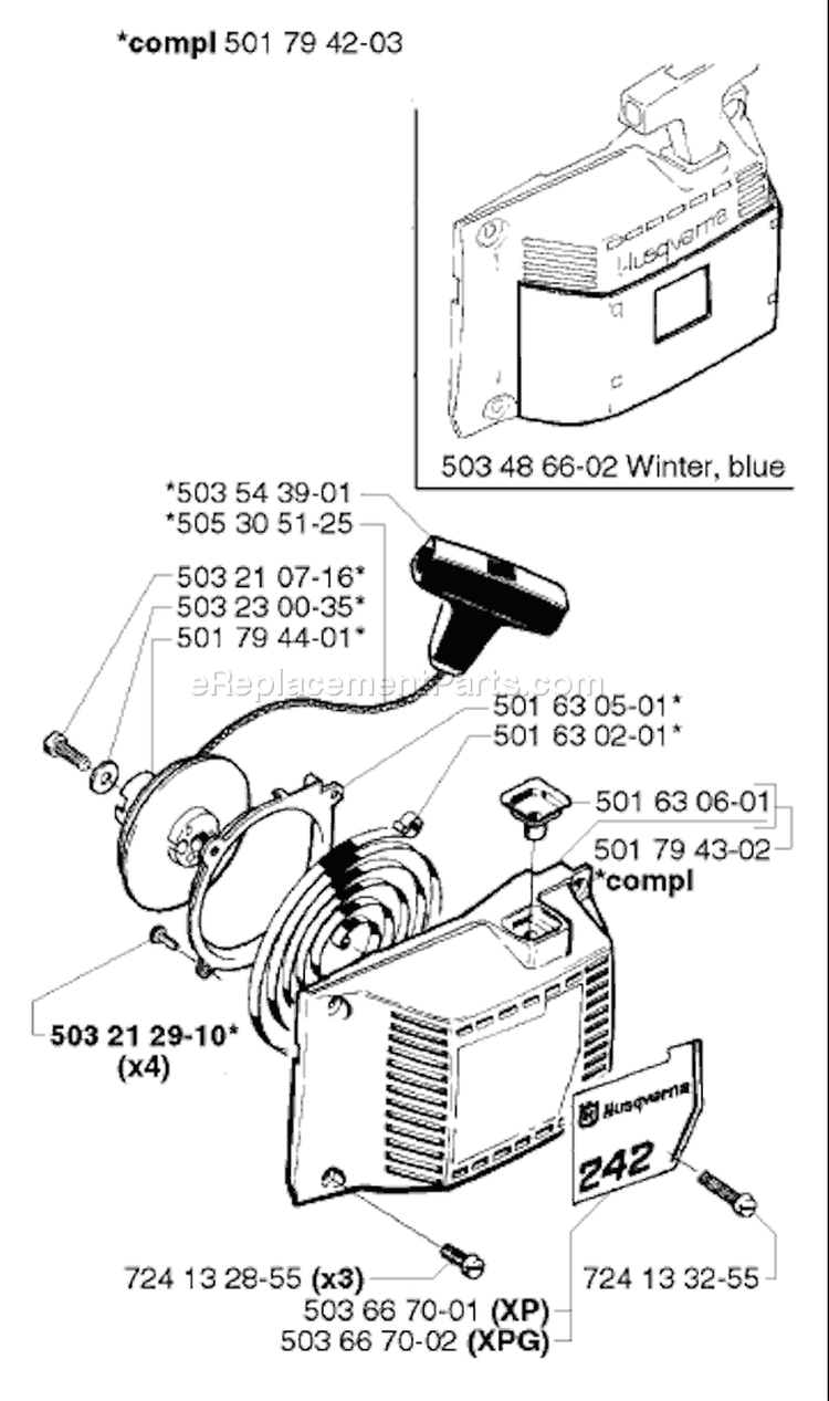 Page J Diagram and Parts List for 242 1998-05 Husqvarna Chainsaw