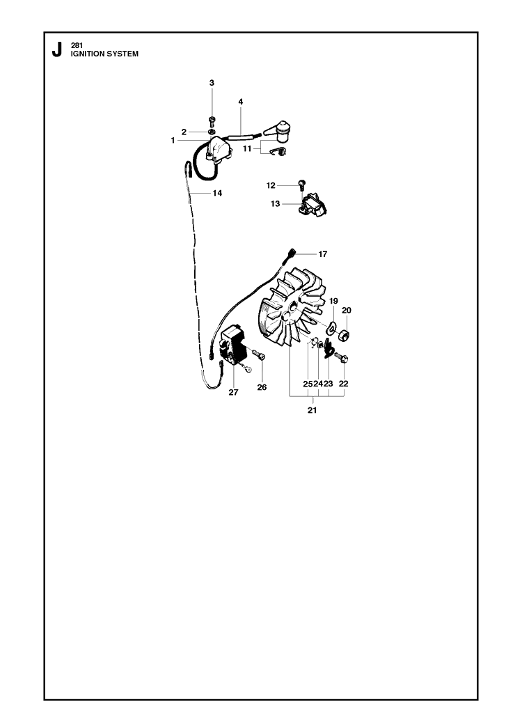 Ignition System Diagram and Parts List for 281XP  Husqvarna Chainsaw