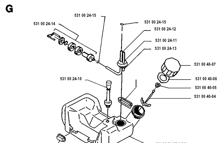 Fuel Tank Diagram and Parts List for 125RB 19931400001-Current Husqvarna Brush Cutter