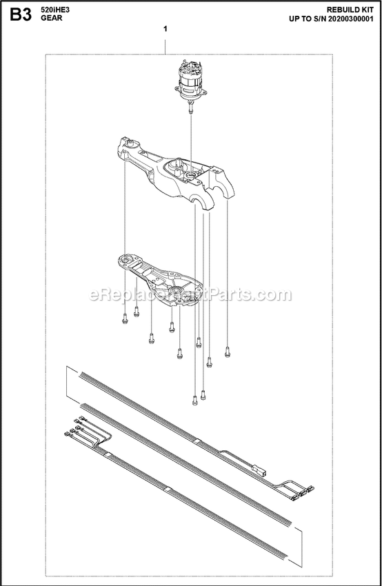 Gear Housing Rebuild Kit Diagram and Parts List for 520IHE3  Husqvarna Trimmer