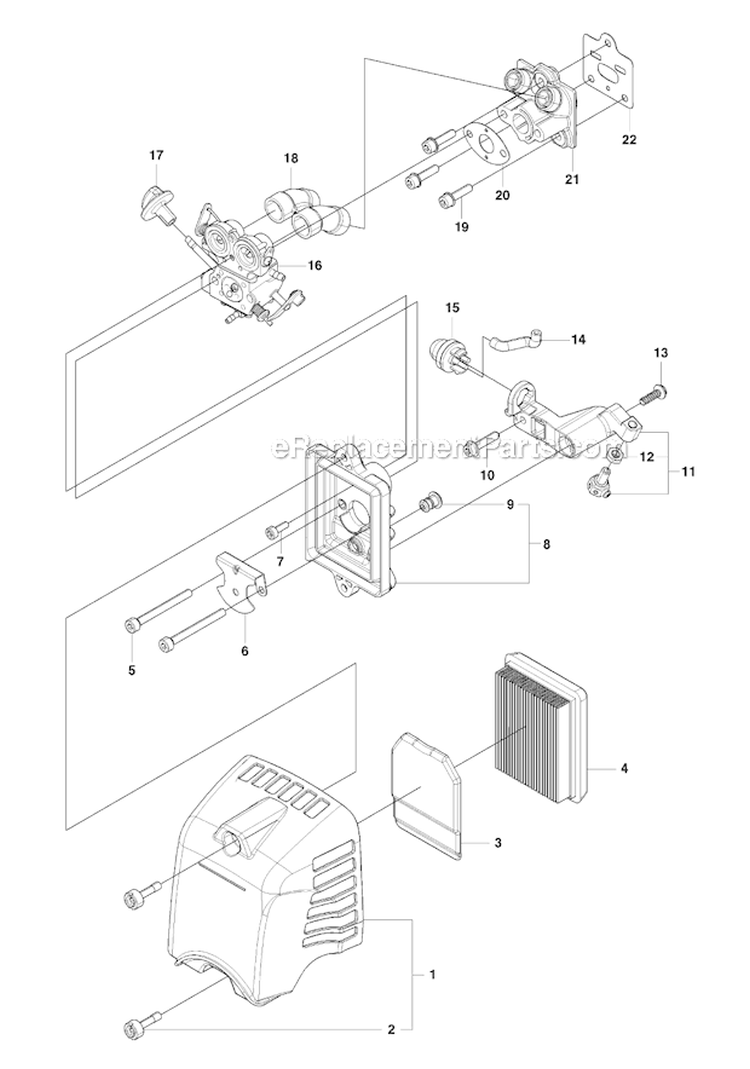 Carburetor  Air Filter Diagram and Parts List for 243RJ 2009-03 Husqvarna Brush Cutter