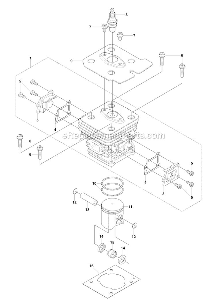 Cylinder Piston Diagram and Parts List for 243RJ 2009-03 Husqvarna Brush Cutter