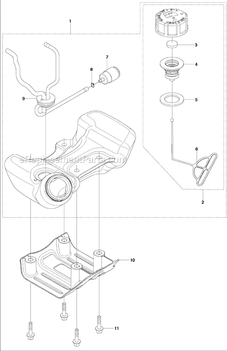 Fuel Tank Diagram and Parts List for 243RJ 2011-08 Husqvarna Brush Cutter