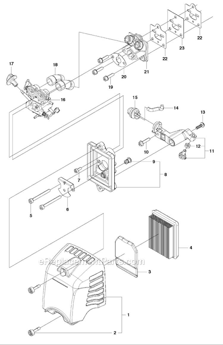 Carburetor  Air Filter Diagram and Parts List for 243RJ 2011-08 Husqvarna Brush Cutter