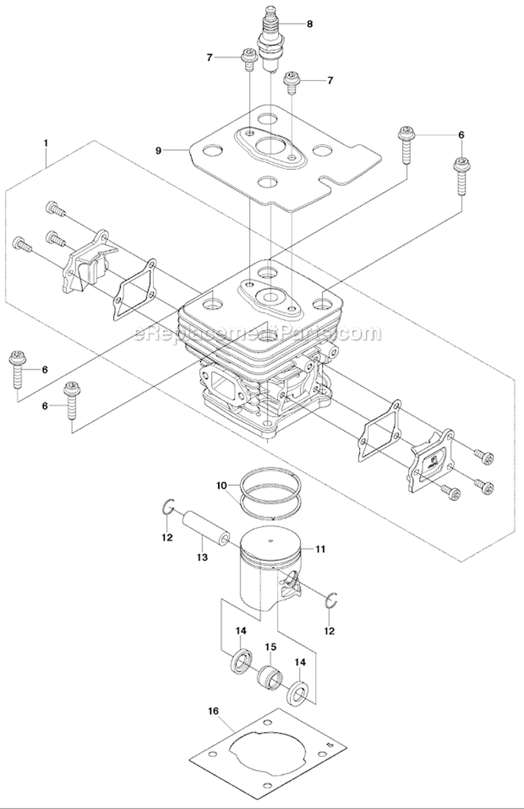 Cylinder Piston Diagram and Parts List for 243RJ 2012-03 Husqvarna Brush Cutter