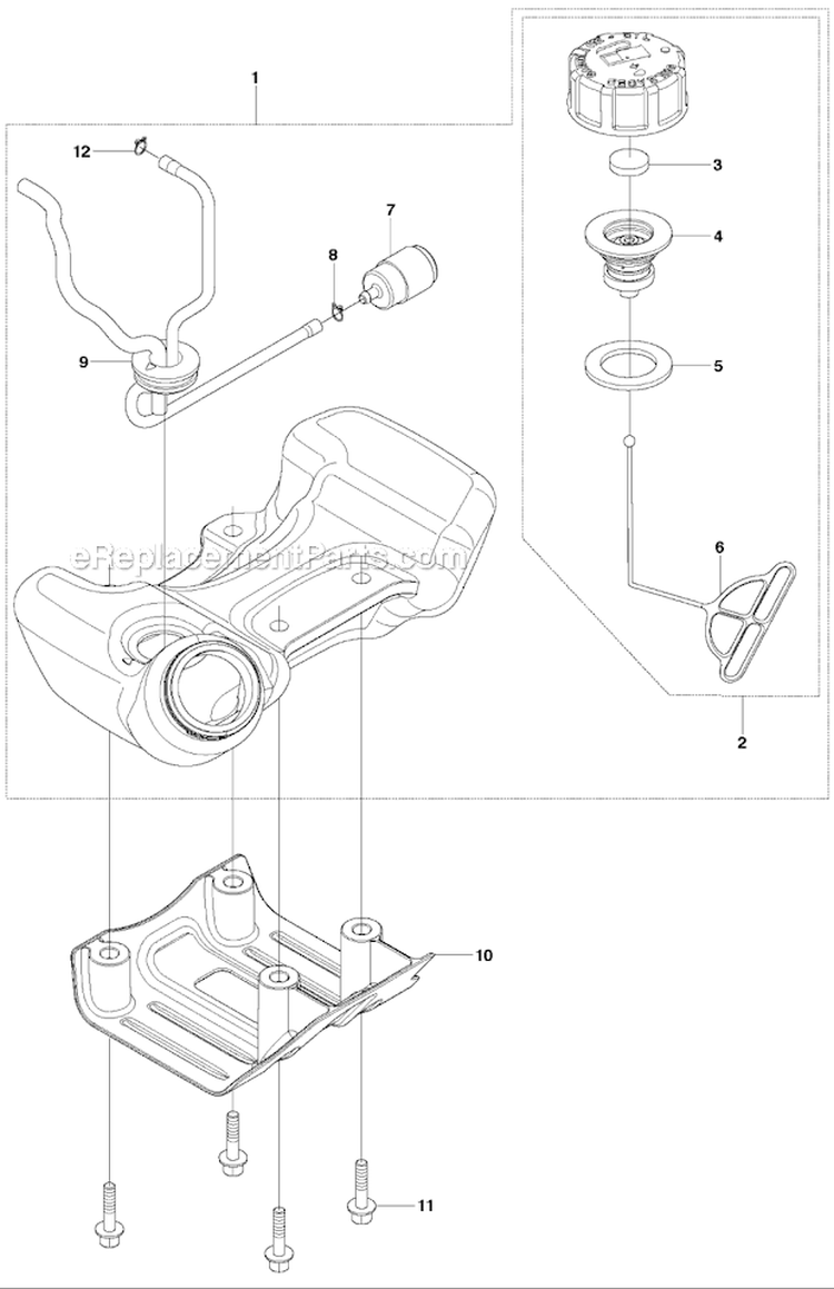 Fuel Tank Diagram and Parts List for 243RJ 2012-03 Husqvarna Brush Cutter