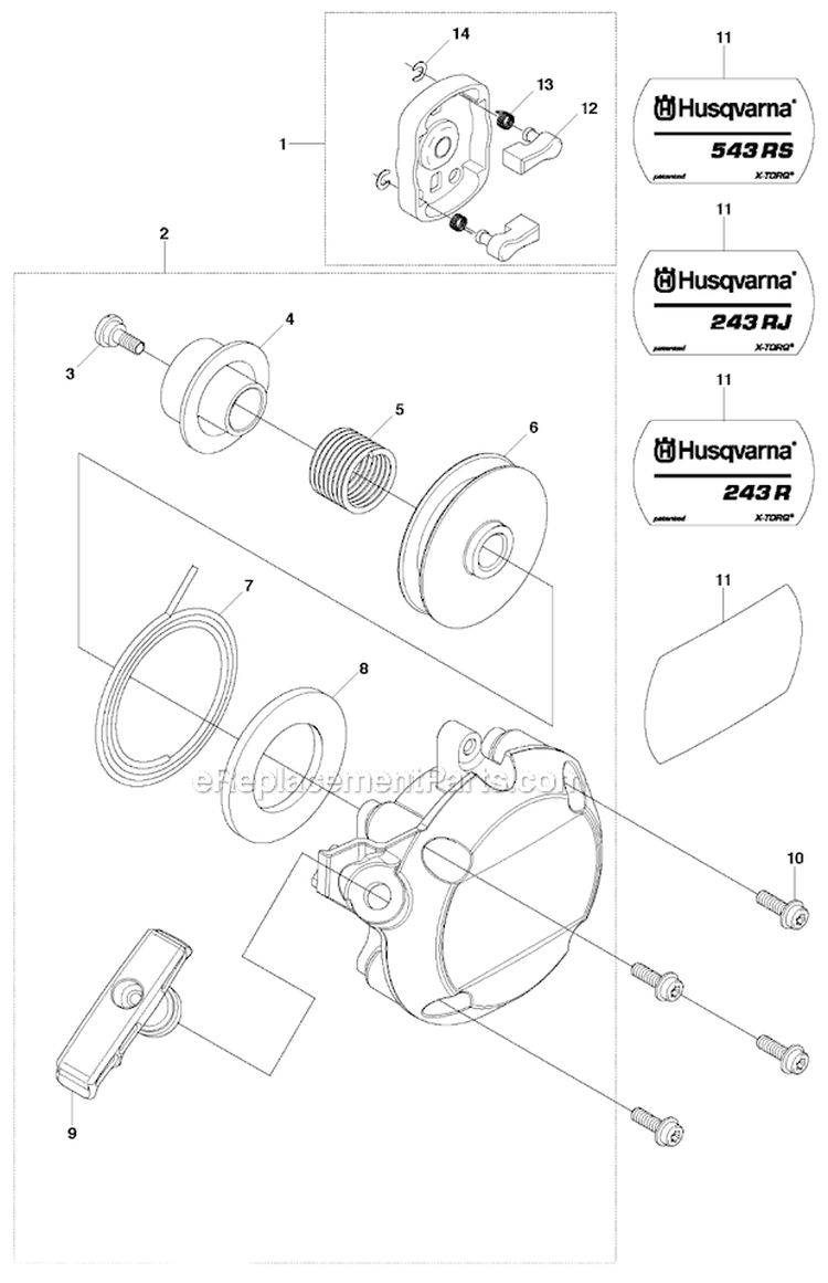 Starter Diagram and Parts List for 243RJ 2012-03 Husqvarna Brush Cutter
