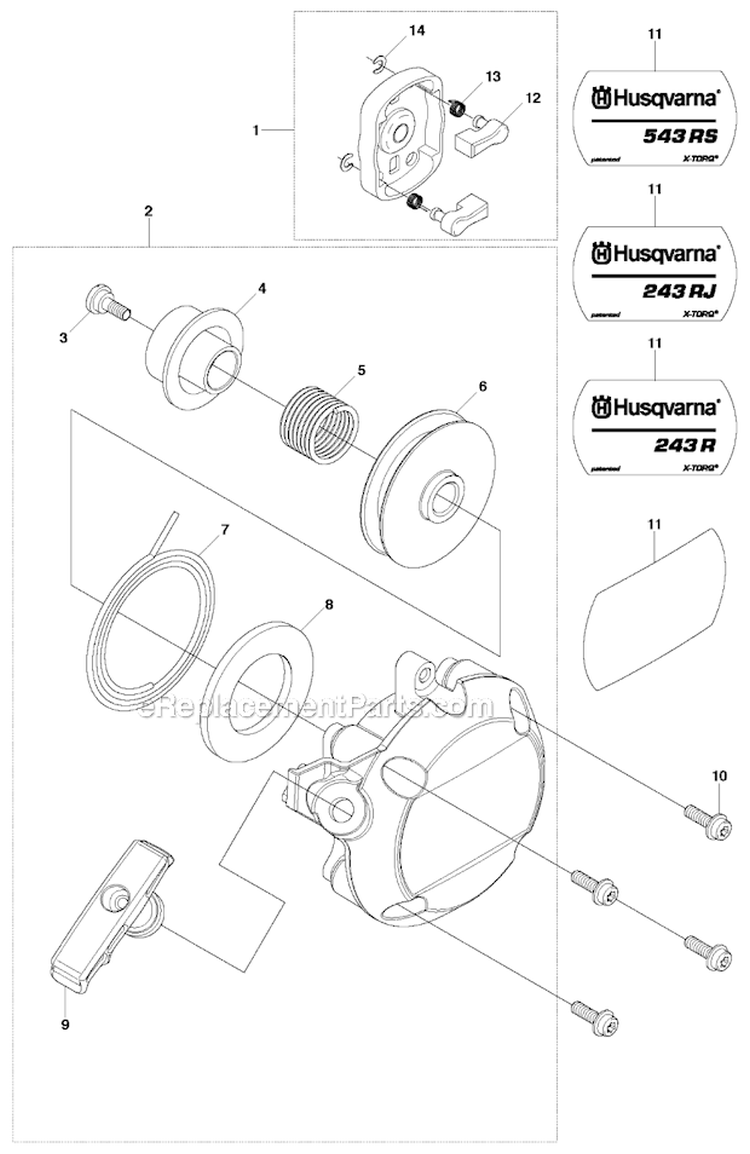 Starter Diagram and Parts List for 243R 2012-03 Husqvarna Brush Cutter