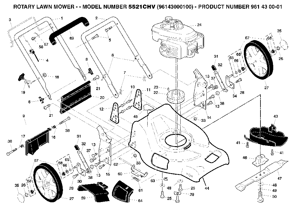 Repair Parts Diagram and Parts List for 5521CHV (96143000100)(2004-12) Husqvarna Lawn Mower