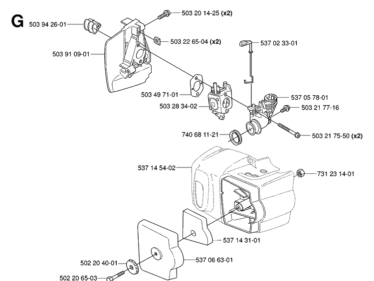 Carburetor And Air Filter Diagram and Parts List for 326HD60 (X-SERIES)(20062700001-20082200000) Husqvarna Hedge Trimmer
