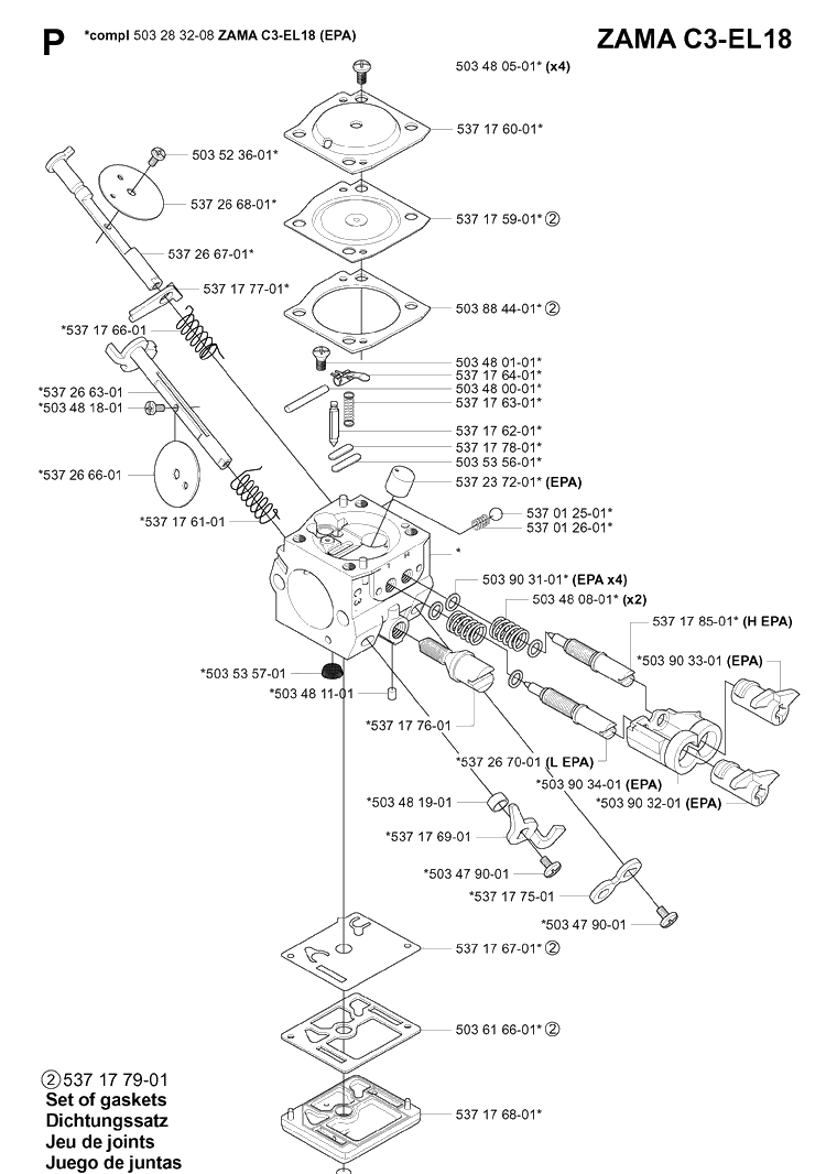 Carburetor Details Diagram and Parts List for 340 20041000001-Current Husqvarna Chainsaw
