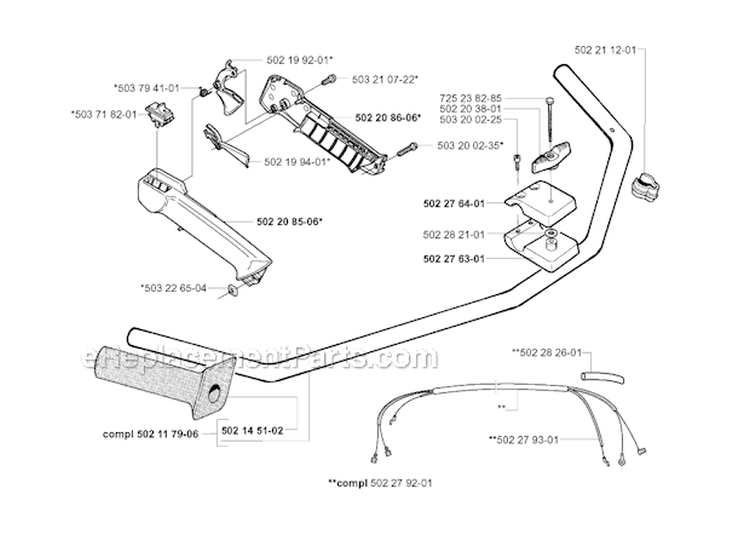 Handle  Controls Diagram and Parts List for 245EPA 2001-01 Husqvarna Brush Cutter