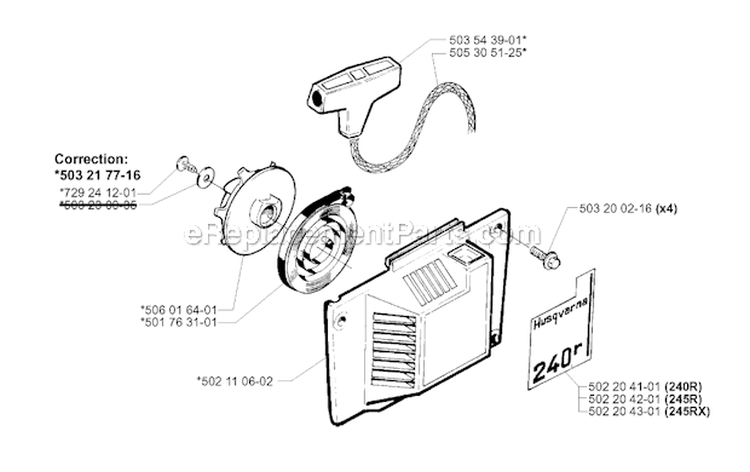Starter Diagram and Parts List for 245EPA 2001-01 Husqvarna Brush Cutter