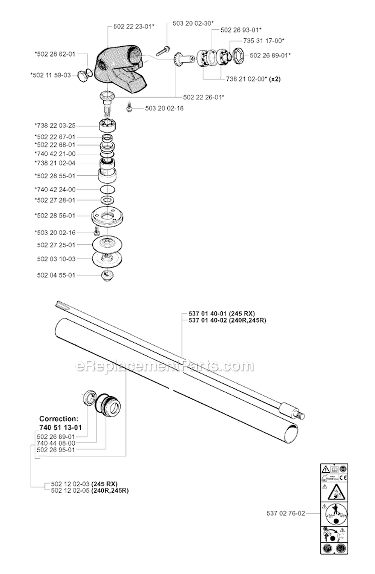Bevel Gear  Shaft Diagram and Parts List for 245EPA 2001-01 Husqvarna Brush Cutter