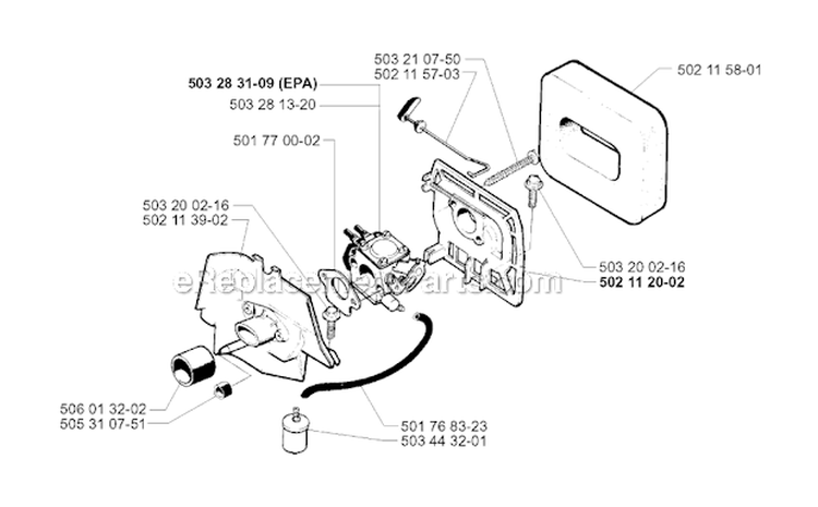 Carburetor  Air Filter Diagram and Parts List for 245EPA 2001-01 Husqvarna Brush Cutter