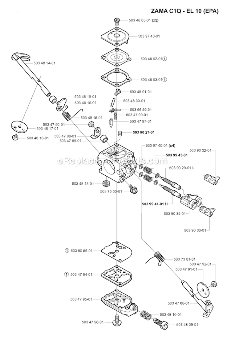Carburetor Details (Zama C1Q-El10 Epa) Diagram and Parts List for 245EPA 2001-01 Husqvarna Brush Cutter
