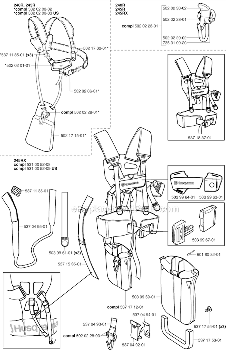 Harness Diagram and Parts List for 245REPA 2002-08 Husqvarna Brush Cutter